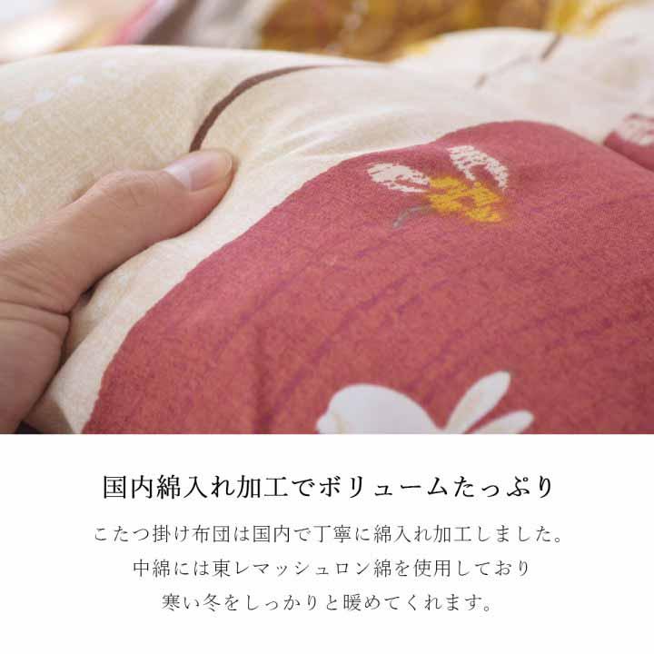 こたつ布団 掛敷セット 205×245cm 長方形 こよみ 和柄 ウサギ柄 グリーン ローズ 東レマッシュロン綿 おしゃれの画像
