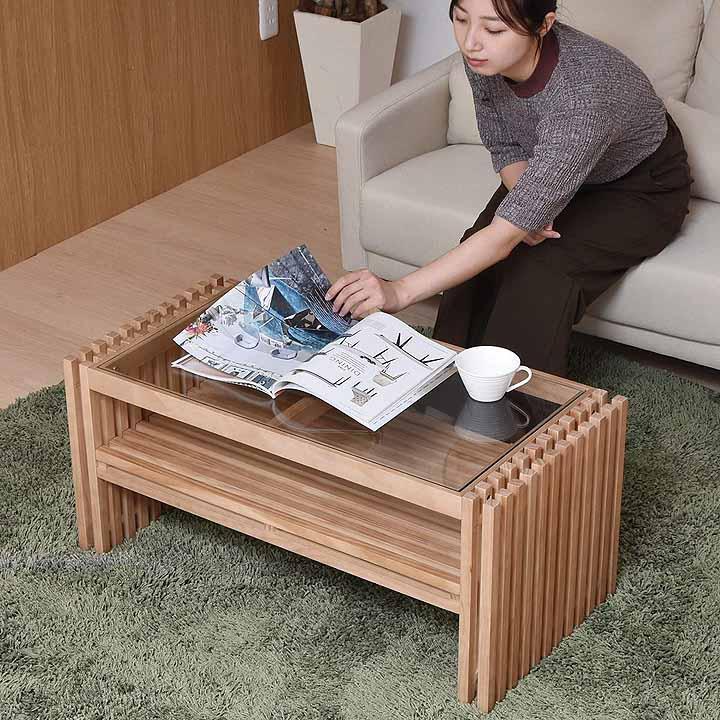 FOREST センターテーブル ガラステーブル リビングテーブル 棚板付き 