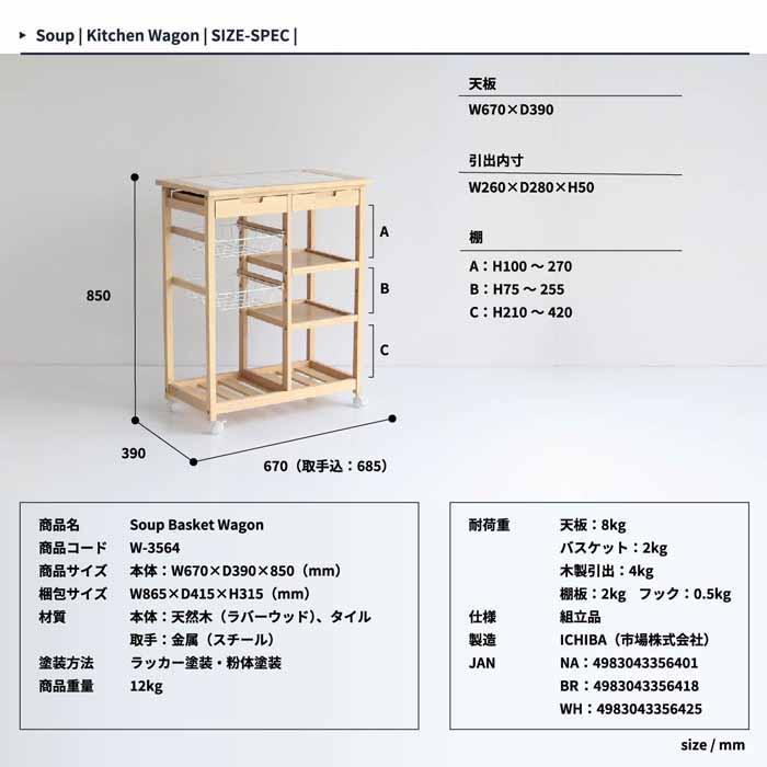 ICHIBA（市場） キッチンワゴン キャスター付き バスケット 収納 耐熱