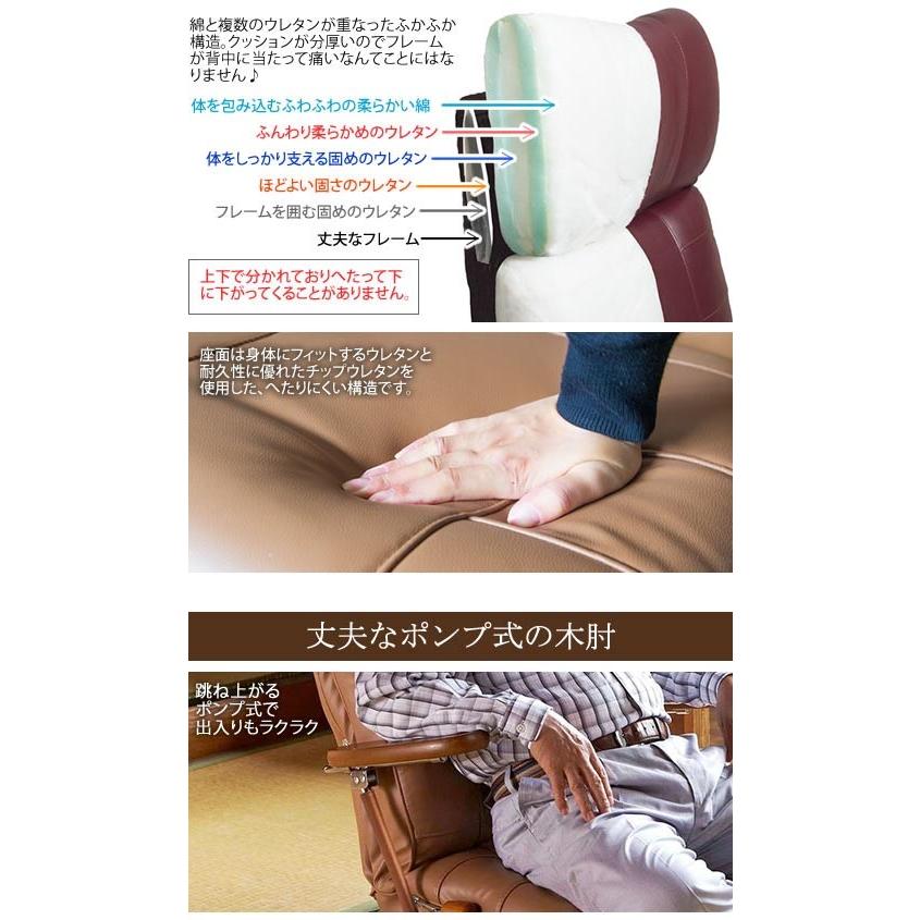 座椅子 日本製 回転 肘掛け リクライニング スーパーソフトレザー 高級