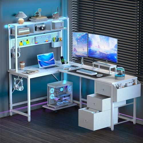 DOMICON L字デスク パソコンデスク 白 幅169cm 引き出し/有孔ボード