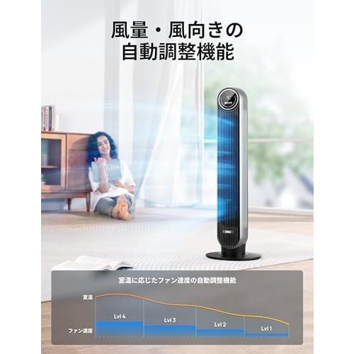 Dreo 扇風機 タワーファン 静音 左右90°自動首振り パワフル送風 7.6m