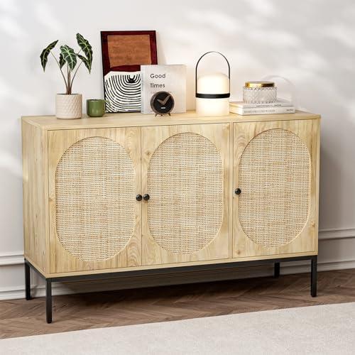 IKIFLY ラタンキャビネット 木製 サイドボード 幅120cm(3扉) IKIFLY ラタンキャビネット 木製 サイドボード 幅120cm(3扉
