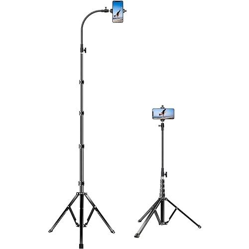 elitehoodスマホスタンド 三脚 （収納42cm 最大長さ205 cm ） 4段階高さ調整 俯瞰撮影 転倒防止 アルミニウム合金 ipho | 