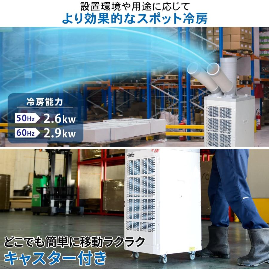 工事不要ナカトミNAKATOMI スポットクーラー ツインダクト 業務用 排熱ダクト付き 100V エアコン パワフル風量冷風弱・冷風強・送風強｜migaru-315｜04