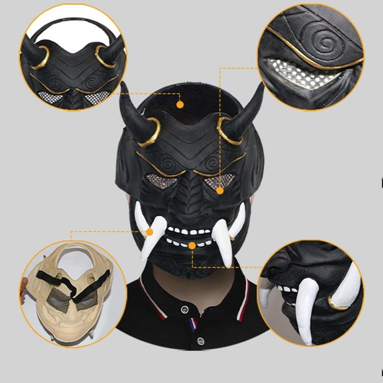黒色 鬼の顔マスク（ハロウィン限定) マスク 般若の御面 鬼 般若 仮面 ハロウィン 怖い リアル お面 民芸お