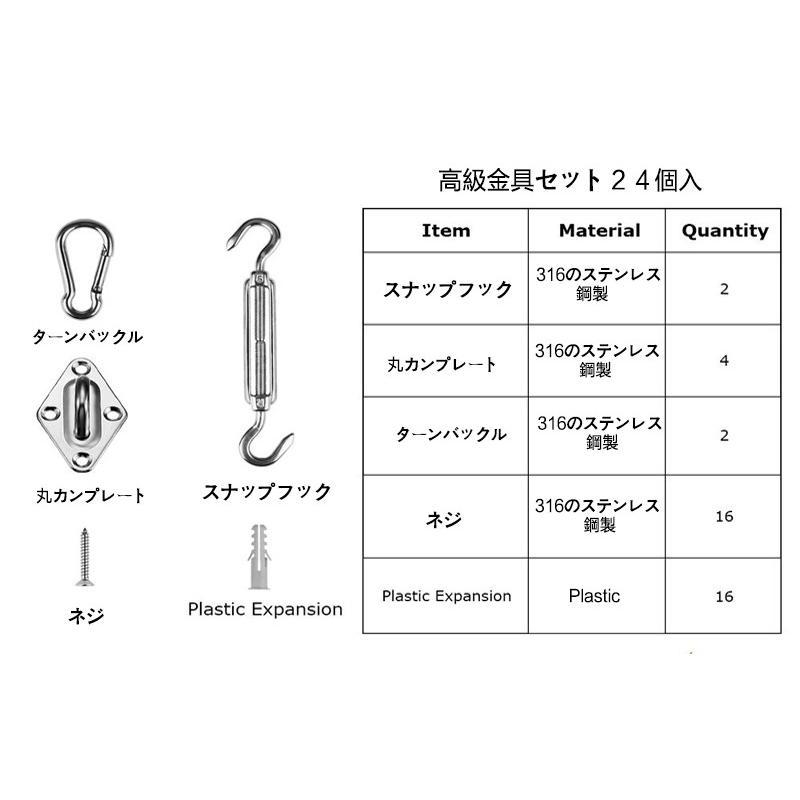 シェード セイル 取り付け金具 316ステンレス製 耐荷重約100kg 高級