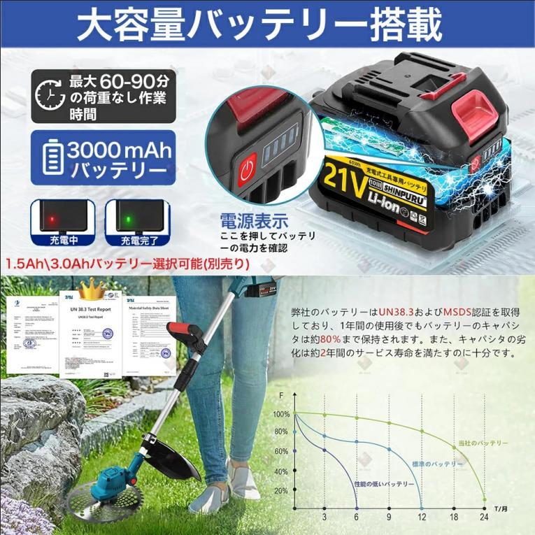2026新品】電動草刈機 草刈機 充電式 マキタバッテリー互換 コードレス