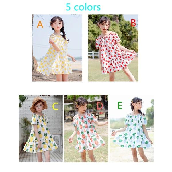 店内全品5000円以上で送料無料 キッズ ワンピース 女の子 ワンピ 子供服 半袖 ジュニア ドレス 果物柄 人気 夏 可愛い 日常 発表会 Corkz ミニョンショップ 通販 Yahoo ショッピング