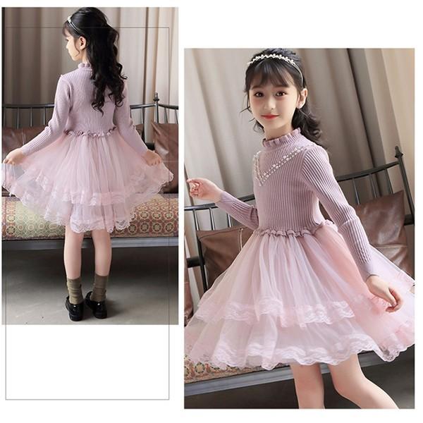 店内全品5000円以上で送料無料 キッズワンピース 女の子 フォーマル ドレス ニット チュール 切替 長袖 レース 結婚式 ピアノ発表会 春秋冬 Corkz ミニョンショップ 通販 Yahoo ショッピング