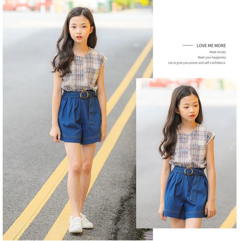 在庫処分 子供服 夏服 上下セット シャツ ホットパンツ デニム 袖なし