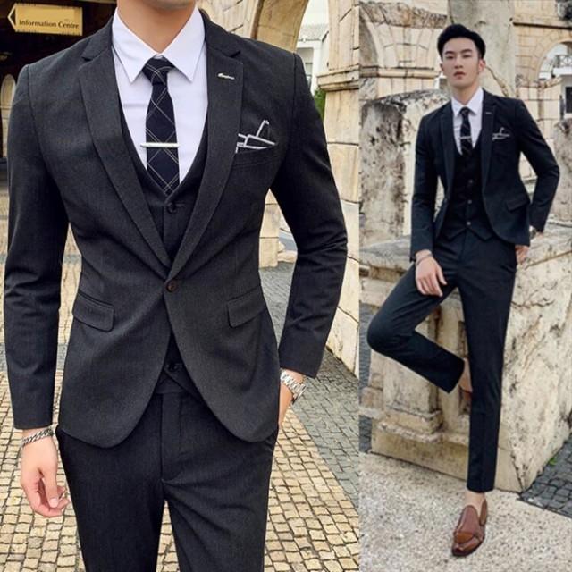 無地3点セットアップ スリムスーツ メンズスーツ スリーピース スーツ カジュアル ビジネス 黒スーツ おしゃれスーツ 成人式 結婚式 二次会 大人 フォーマル Faerie399 ミニョンショップ 通販 Yahoo ショッピング
