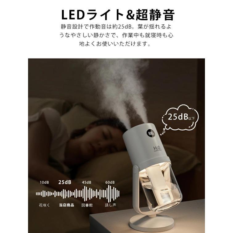 加湿器 卓上 小型 UV除菌 ダブル噴射 360°回転式 USB充電式 コードレス