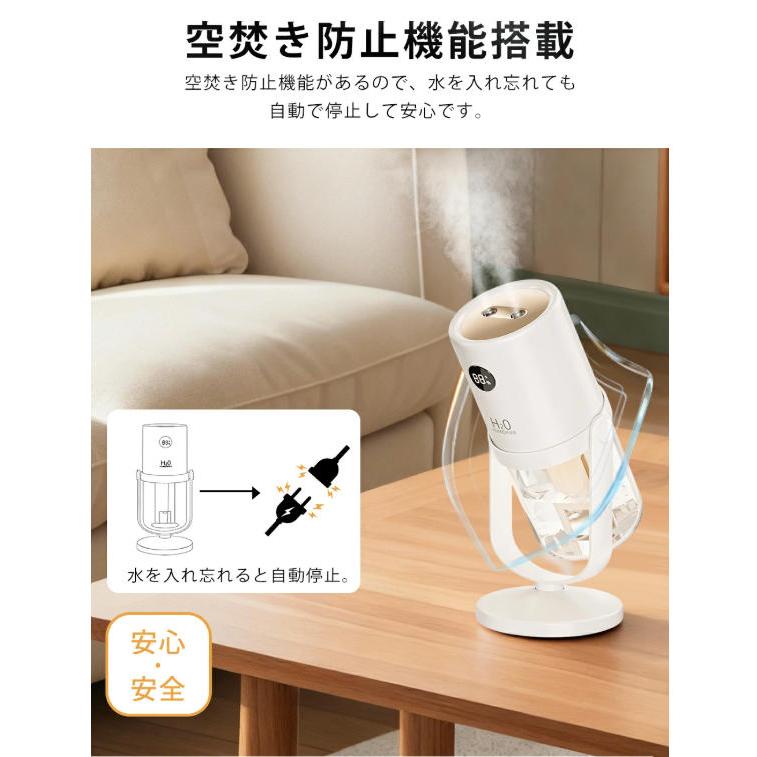 加湿器 卓上 小型 UV除菌 ダブル噴射 360°回転式 USB充電式 コードレス