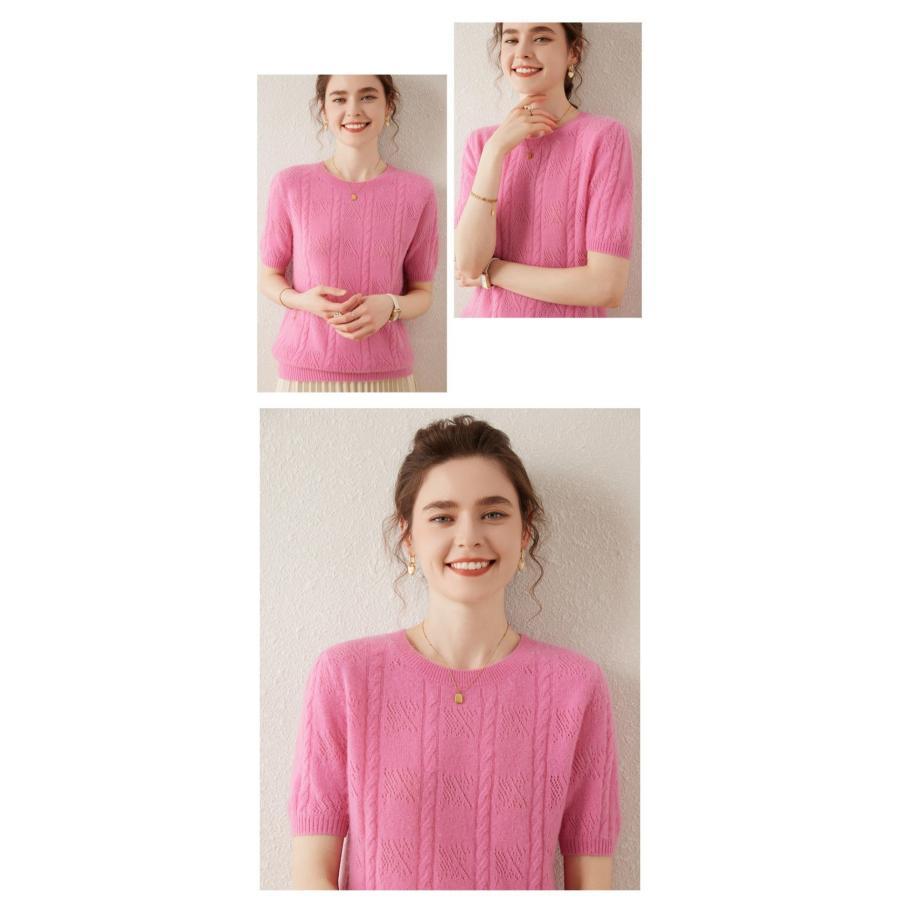カシミヤ 半袖 サマーニット トップス カシミア クルーネック ニット