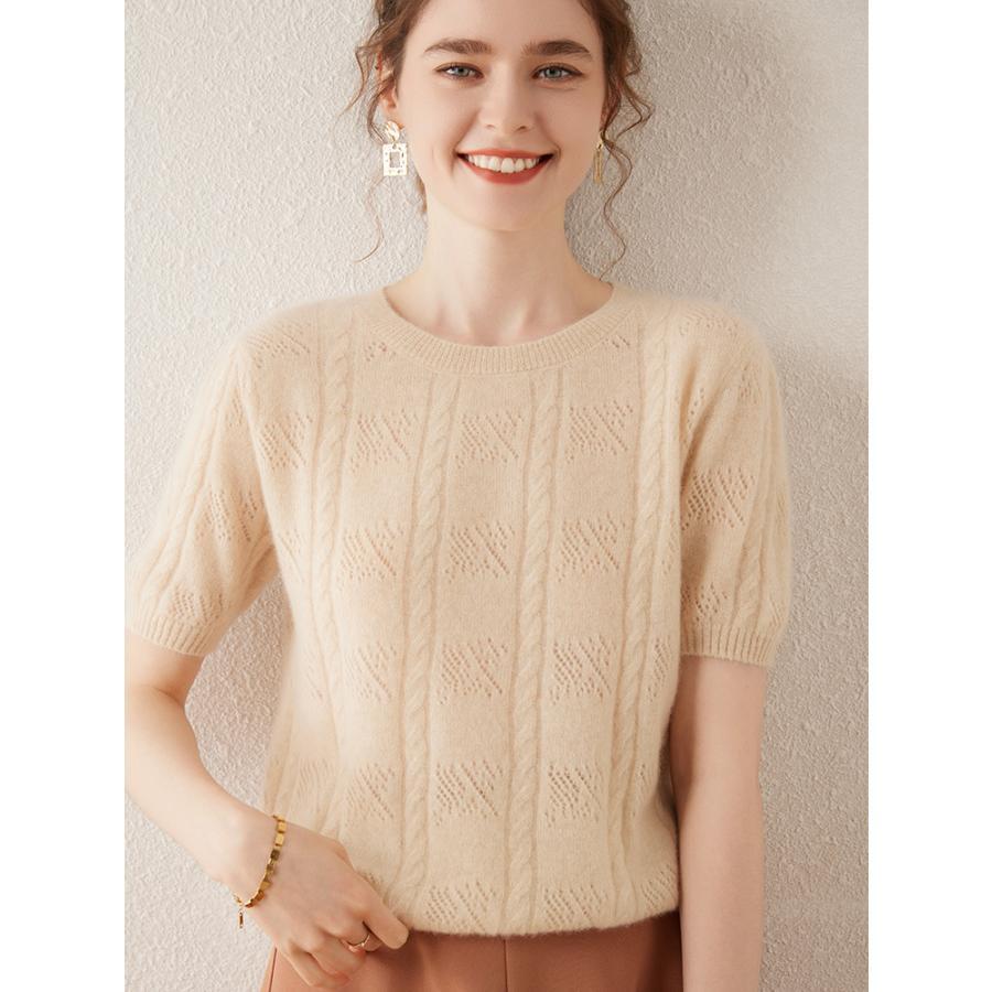カシミヤ 半袖 サマーニット トップス カシミア クルーネック ニット