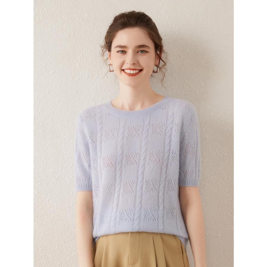 カシミヤ 半袖 サマーニット トップス カシミア クルーネック ニット 