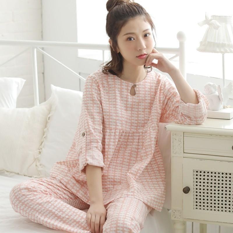 送料無料 ダブルガーゼ パジャマ レディース 上品 部屋着 春夏 長袖 上下セット パンツ ルームウェア 綿 肌触りがいい 快適 寝巻き 人気 吸汗 通気 Luna090 ミニョンショップ 通販 Yahoo ショッピング