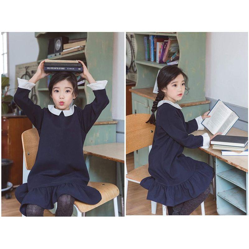 女の子 ワンピース 子供 ドレス 白襟 長袖 フォーマル 子供服 女の子 発表会 卒園式 入学式 女の子 160cm ネイビー 非常に高い品質