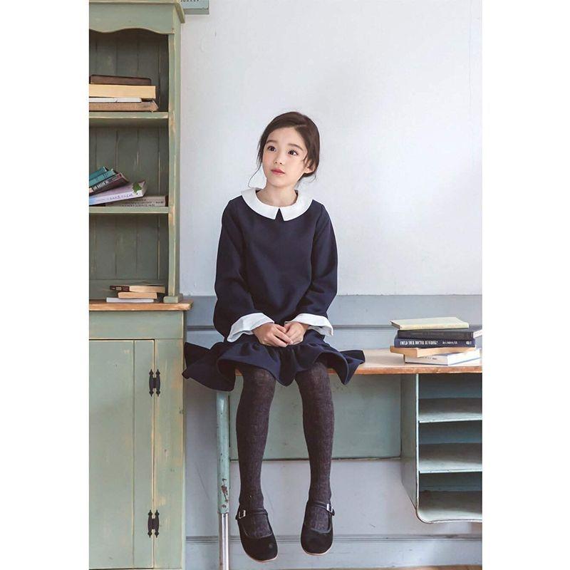女の子 ワンピース 子供 ドレス 白襟 長袖 フォーマル 子供服 女の子 発表会 卒園式 入学式 女の子 160cm ネイビー 非常に高い品質