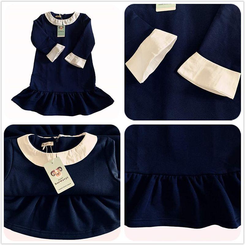 女の子 ワンピース 子供 ドレス 白襟 長袖 フォーマル 子供服 女の子 発表会 卒園式 入学式 女の子 160cm ネイビー 非常に高い品質