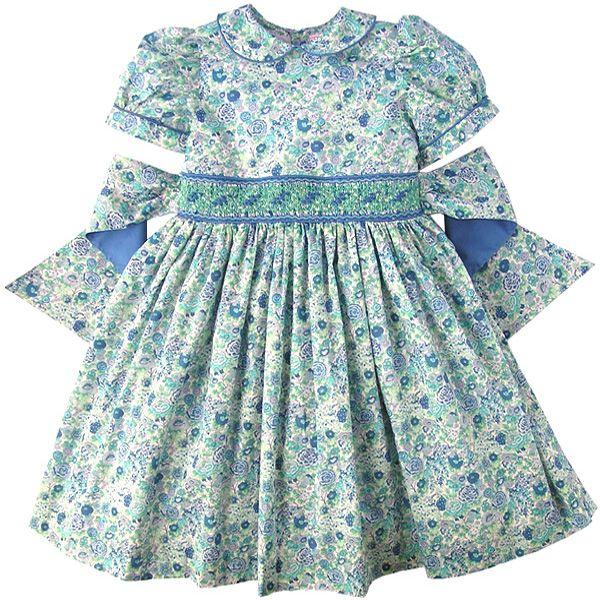 イロフェ スモッキングドレス/リバティプリント ブルー