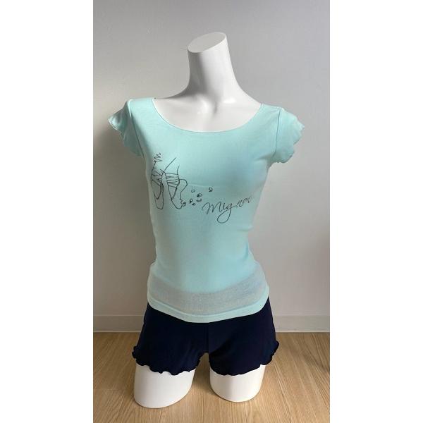 Mignon（ミニヨン） バレエ トップス 半袖 T シャツ トウシューズ柄