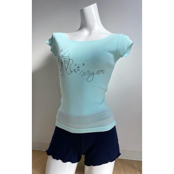 Mignon（ミニヨン） バレエ トップス 半袖 T シャツ トウシューズ柄