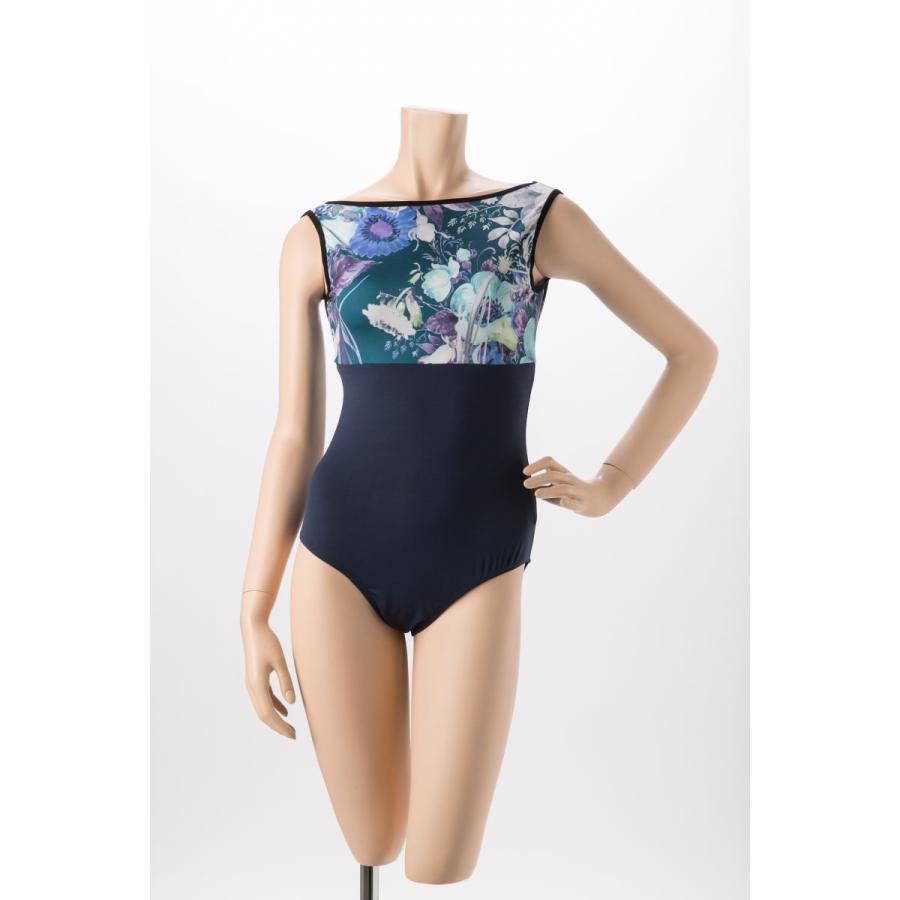 バレエ レオタード 大人 ジュニア Teal 胸元プリント ボートネック