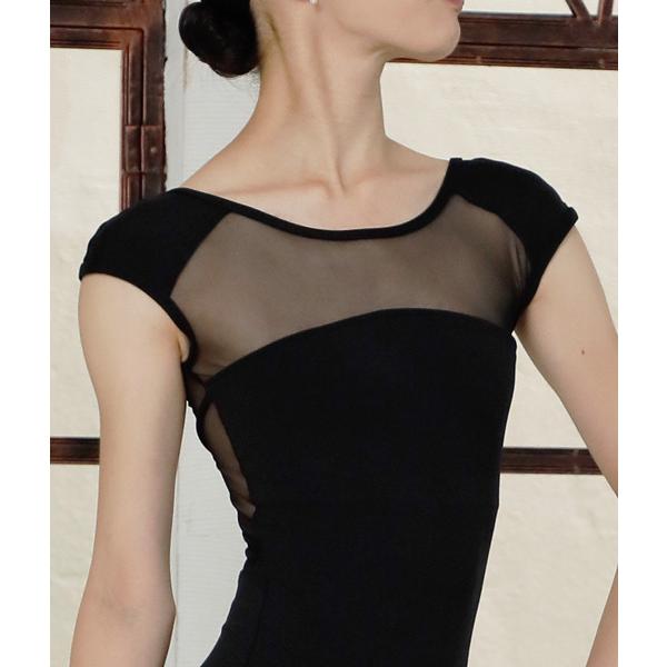 バレエ レオタード 半袖 黒 ジュニア 大人 子供 ブラカップ差込可 抗菌