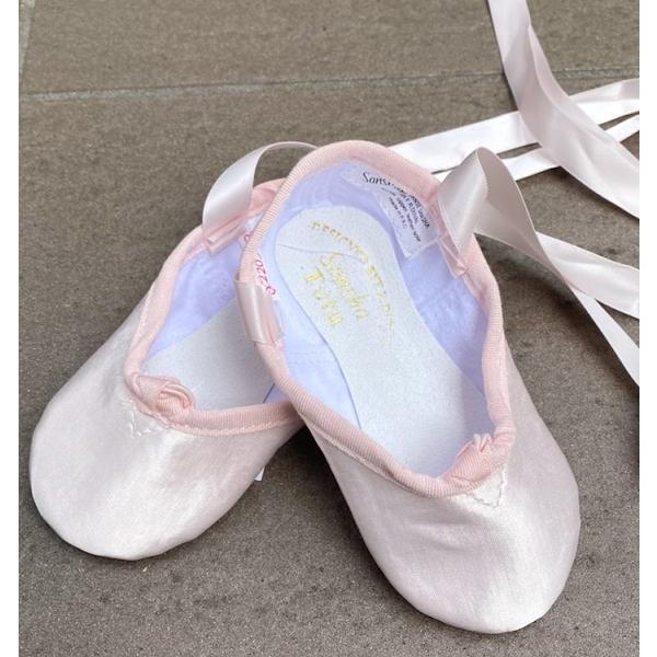 バレエシューズ サテン サンシャ 子供 発表会 リボン付き ピンク