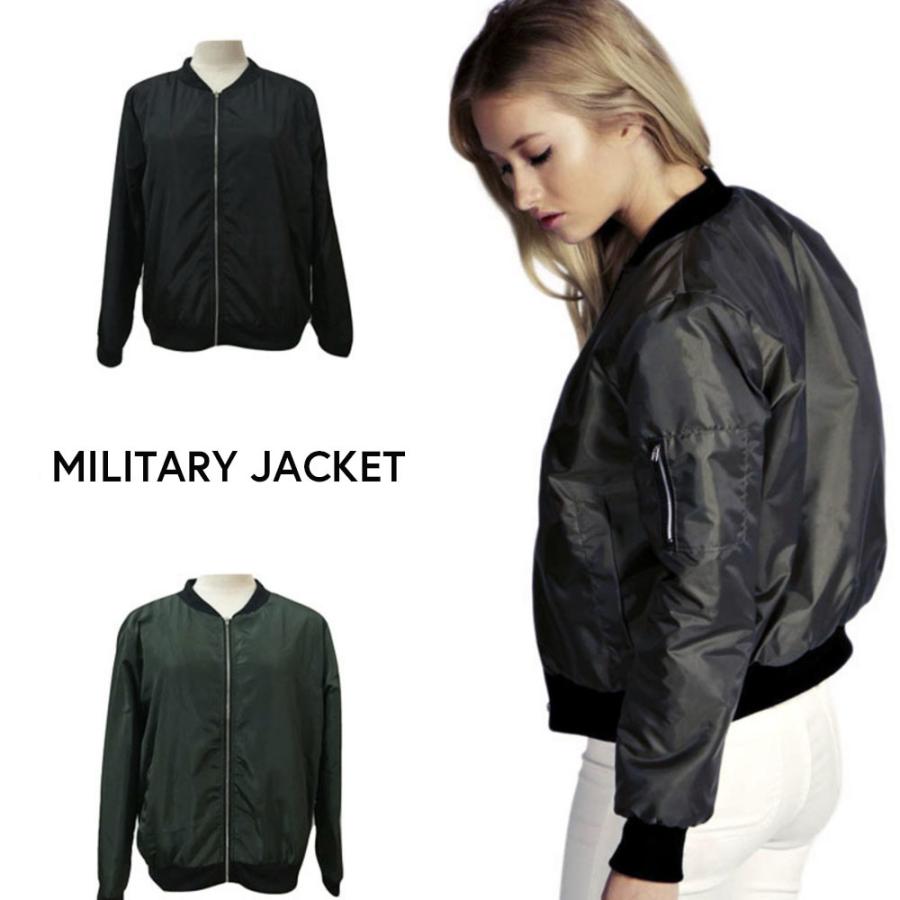 カジュアルジャケット Ma 1 レディース アウター ミリタリー 無地 ジャケット エムエーワン ブラック カーキ ジッパー A Fy おとりよせ Com 通販 Yahoo ショッピング