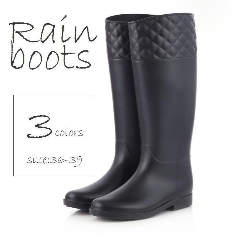 レインブーツ ロングブーツ 太ヒール ローヒール キルティング切り替え 長靴 レディース おしゃれ ブラック レインシューズ A Kutu Iewhzxt おとりよせ Com 通販 Yahoo ショッピング