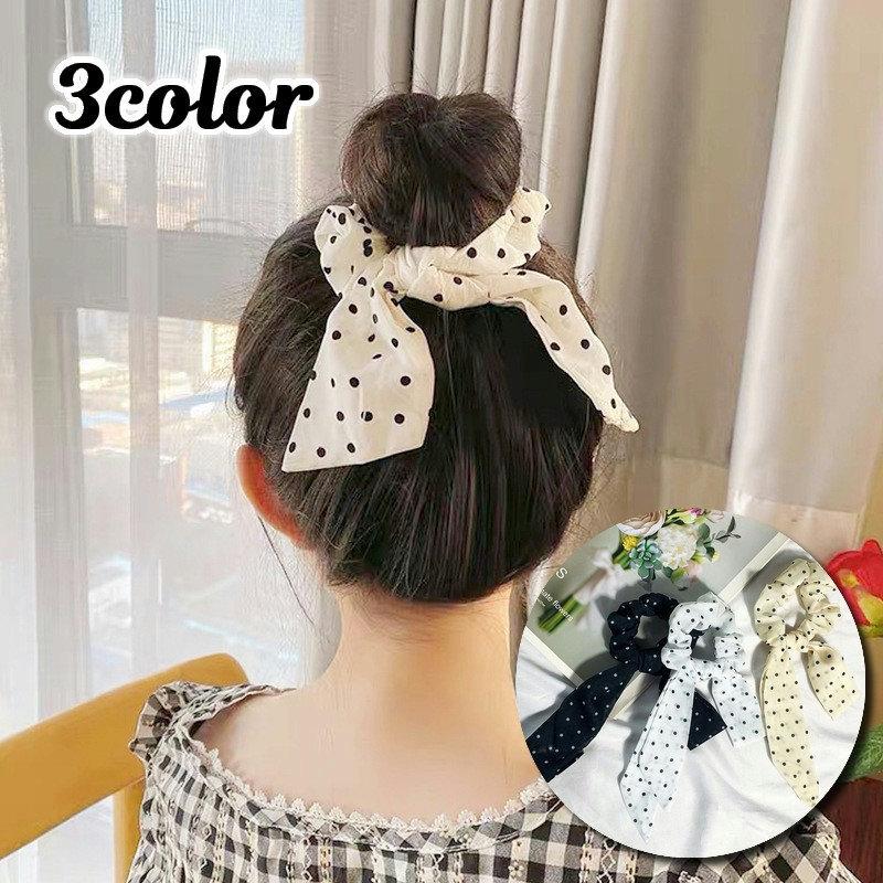 シュシュ ロングリボン付き ヘアゴム 髪留め レディース 女性用 ヘアアクセサリー ドット柄 水玉 シフォン調 髪ゴム まとめ髪 髪飾り ヘアアレンジ Acc おとりよせ Com 通販 Yahoo ショッピング