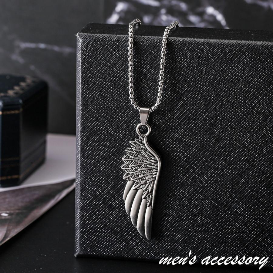 ネックレス ペンダント チェーン メンズ 男性用 アクセサリー 羽 かっこいい カッコイイ おしゃれ お洒落 シルバーカラー プレゼント ギフト