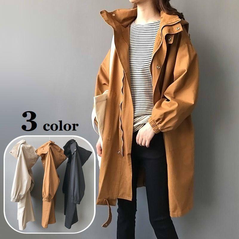 モッズコート スプリングコート 長袖 レディース アウター フード付き ジップアップ スナップボタン ポケット付き 袖ゴム 上着 羽織り 婦人服 春 Aut おとりよせ Com 通販 Yahoo ショッピング