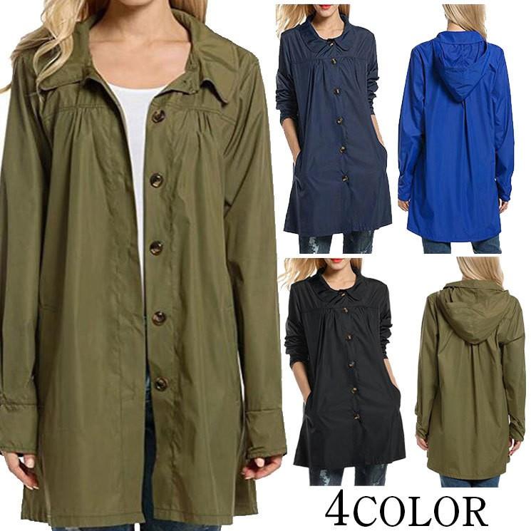 レインコート レインウェア 雨用 レディース アウター コート 長袖 襟付き フート付き 前ボタン 無地 シンプル 軽量 防水 秋服 冬服 ゆったり Aut おとりよせ Com 通販 Yahoo ショッピング