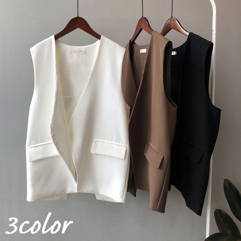 ベスト ジレ レディース 女性用 アウター トップス 羽織 チョッキ ノーカラー Vネック 前開き 無地 シンプル おしゃれ きっちり きれいめ ポケ Aut 936 おとりよせ Com 通販 Yahoo ショッピング