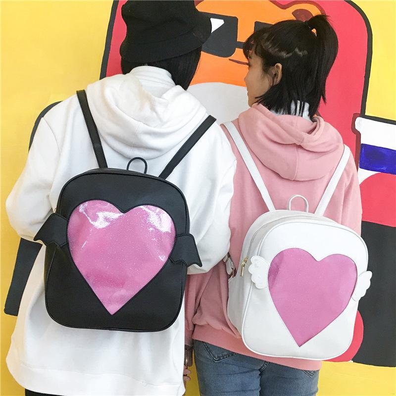 リュックサック ウィンドウクリアバッグ ハート型ウィンドウ フェイクレザー レディース ジュニア 中学生 ジッパー ファスナー チャック 天使の羽 羽 Bag 338 おとりよせ Com 通販 Yahoo ショッピング