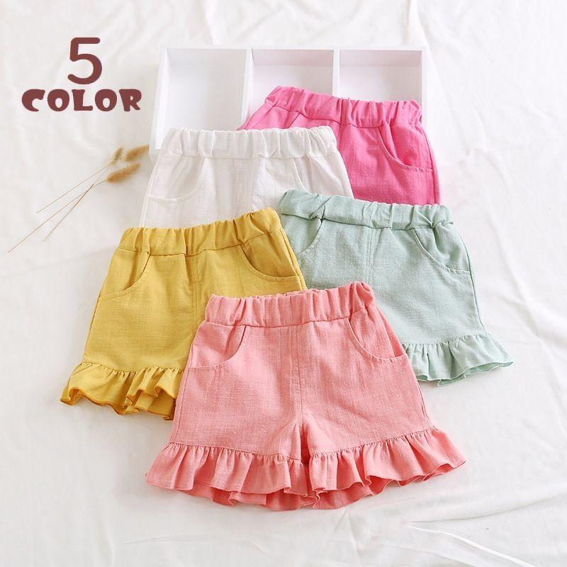 ホットパンツ 短パン ミニ ズボン キッズ 子供 女の子 女児 ボトムス ウエストゴム シンプル 無地 フリル 可愛い