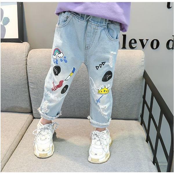 ロングパンツ 長ズボン デニム ジーンズ ジーパン キッズ ベビー 子供 男の子 女の子 プリント イラスト ダメージ カットオフ かわいい おしゃれ Bot おとりよせ Com 通販 Yahoo ショッピング
