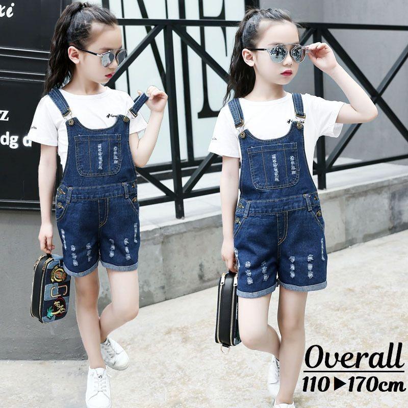 オーバーオール デニム サロペットパンツ ショートパンツ 短パン 子供服 キッズ ジュニア つなぎ ダメージ加工 ポケット カジュアル おしゃれ 女の Bot おとりよせ Com 通販 Yahoo ショッピング