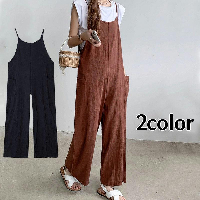 サロペット 吊りズボン つなぎ レディースパンツ ボトムス ロング丈 シンプル 無地 カジュアル ゆったり リラックス Bot おとりよせ Com 通販 Yahoo ショッピング