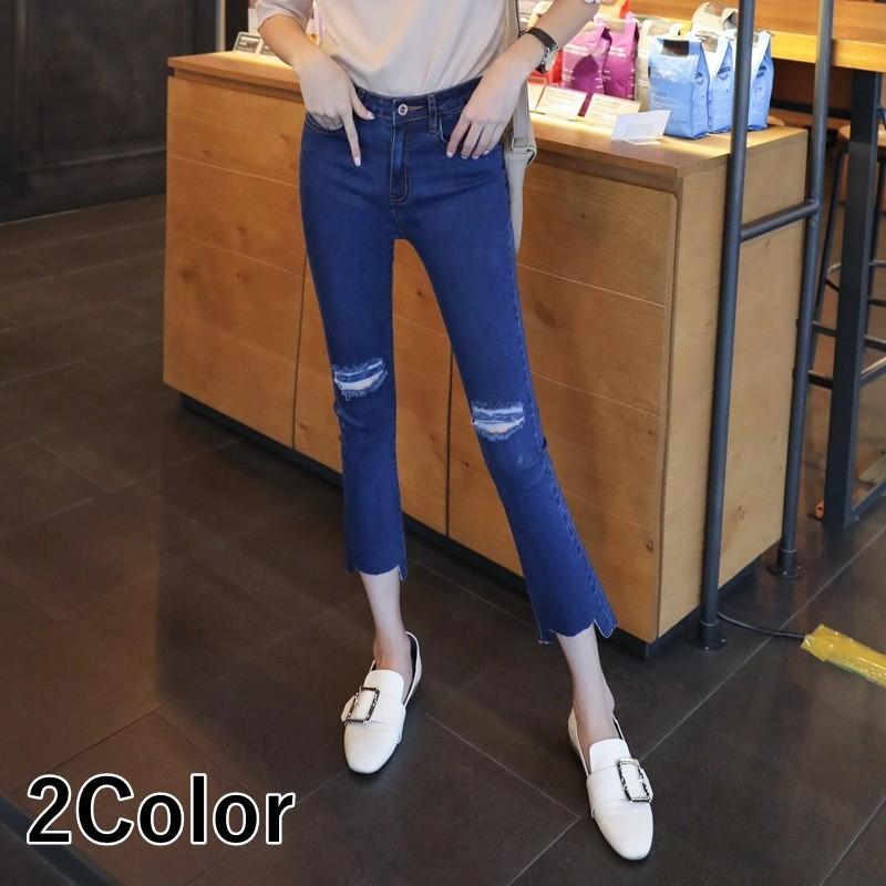 デニムパンツ ジーンズ クロップドデニム ダメージデニム ダメージジーンズ ブラックデニム ブラックジーンズ レディース ボトムス 9分丈 8分丈 ク Bot 217 おとりよせ Com 通販 Yahoo ショッピング