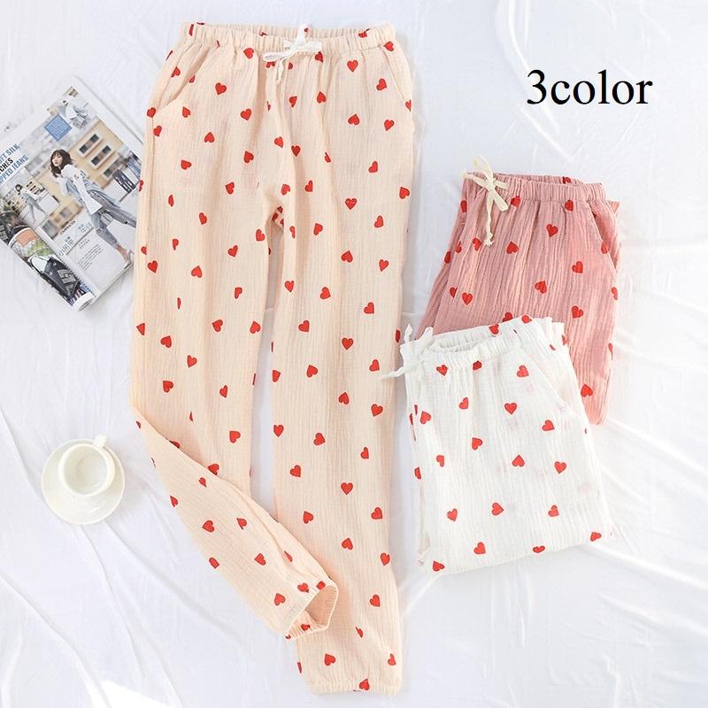 ロングパンツ ルームウェア 部屋着 レディース ボトムス 長ズボン パジャマ 10分丈 ウエストゴム ウエスト紐 裾ゴム ハート柄 ダブルガーゼ 薄手 Bot おとりよせ Com 通販 Yahoo ショッピング