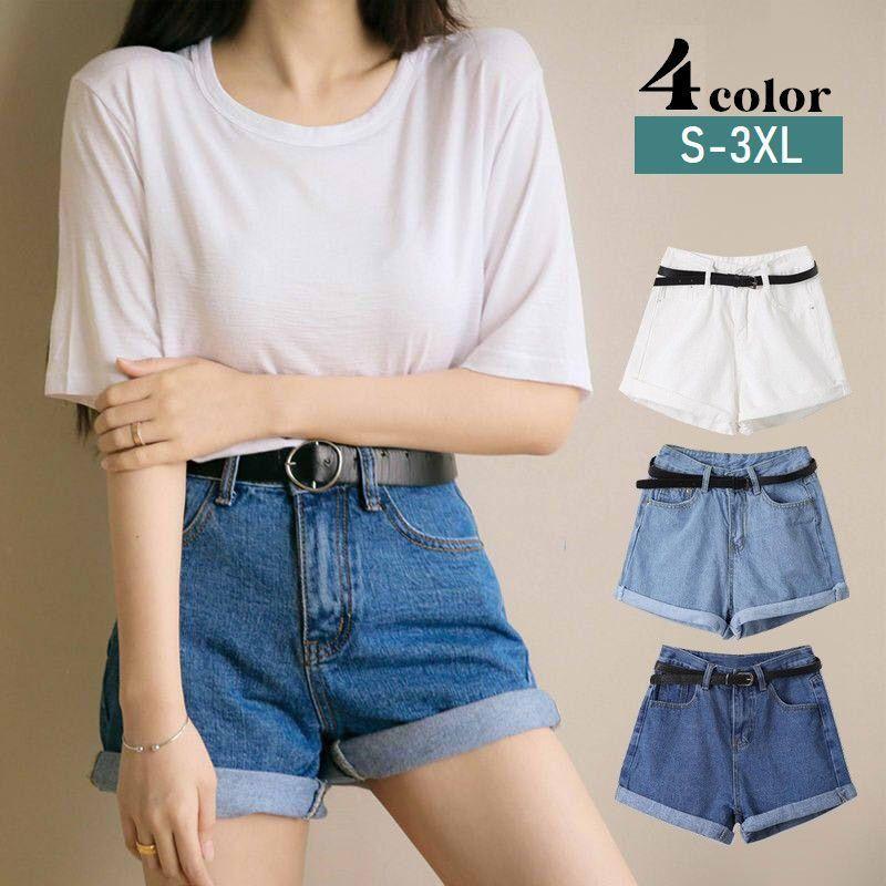 ショートパンツ デニム 短パン レディース ボトムス 半ズボン ロールアップ ジッパー ハイウエスト ポケット付き 婦人服 大きいサイズあり 無地 カ Bot 443 おとりよせ Com 通販 Yahoo ショッピング