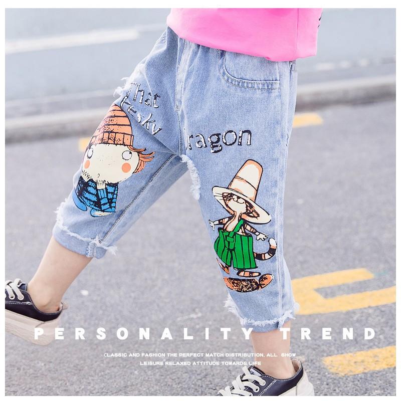 子供服 キッズウェア ズボン 長ズボン デニム ７部丈 イラスト プリント ダメージ加工 おしゃれ カジュアル かわいい 男の子 女の子 夏 90cm Bot おとりよせ Com 通販 Yahoo ショッピング