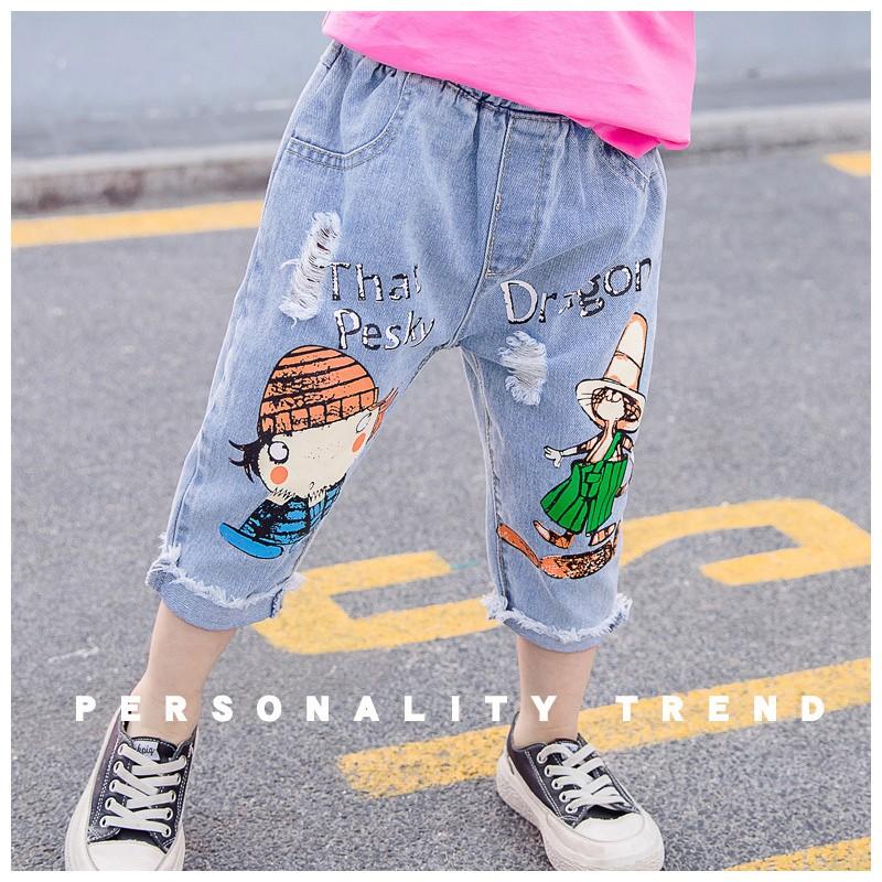 子供服 キッズウェア ズボン 長ズボン デニム ７部丈 イラスト プリント ダメージ加工 おしゃれ カジュアル かわいい 男の子 女の子 夏 90cm Bot おとりよせ Com 通販 Yahoo ショッピング