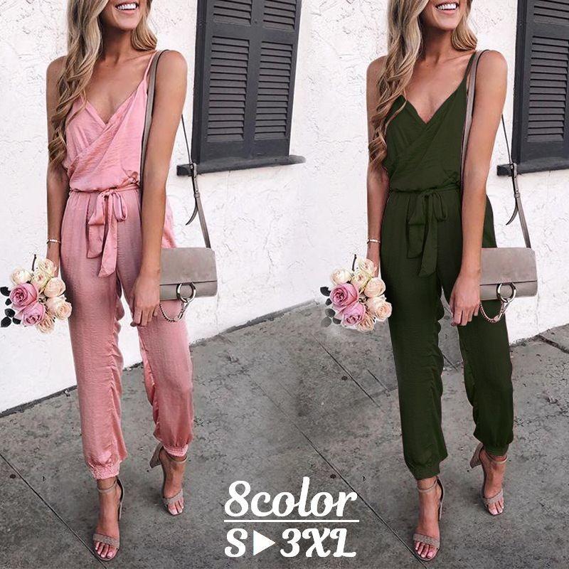 キャミソールサロペット ロングパンツ Vネック カシュクール レディース ウエストリボン 裾ゴム つなぎ コンビネゾン オールインワン シンプル 無地 Bot おとりよせ Com 通販 Yahoo ショッピング