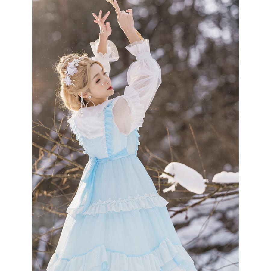 コスチューム ロリータドレス 長袖 ワンピース エプロンドレス風 ティアード フリル レース お嬢様風 萌え系 姫系 甘ロリ シフォン 透け感 重ね着 Cos 026 おとりよせ Com 通販 Yahoo ショッピング